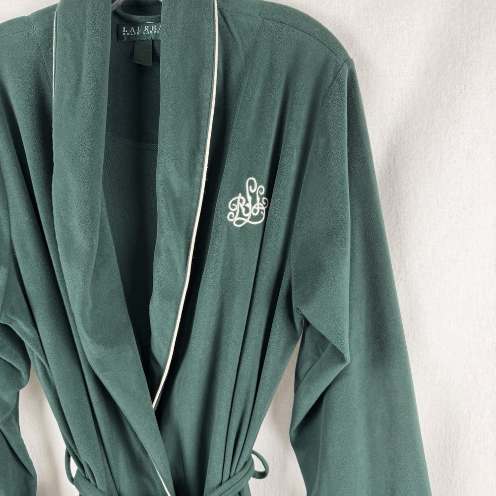 VTG Lauren Ralph Lauren Womens Robe Sz M Green W/ Embroidered Crest Old Money **